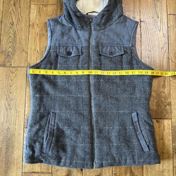 prAna Vest Women's Size M Hooded Grey Plaid Wool Sherpa Lined Outdoor - Picture 4 of 6